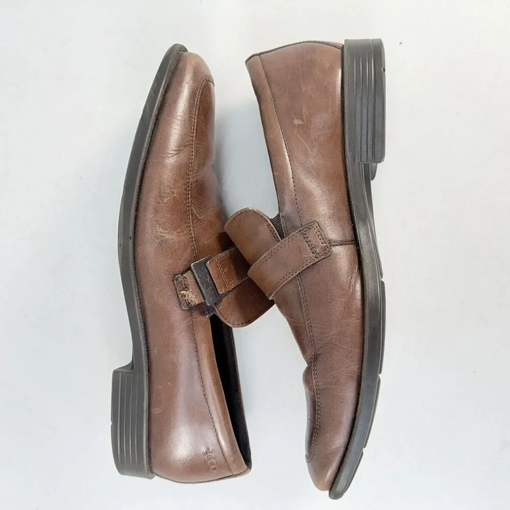 Ecco Men's Edinburgh Brown Leather Bicycle Toe Buckle Loafers EU 46 US 13